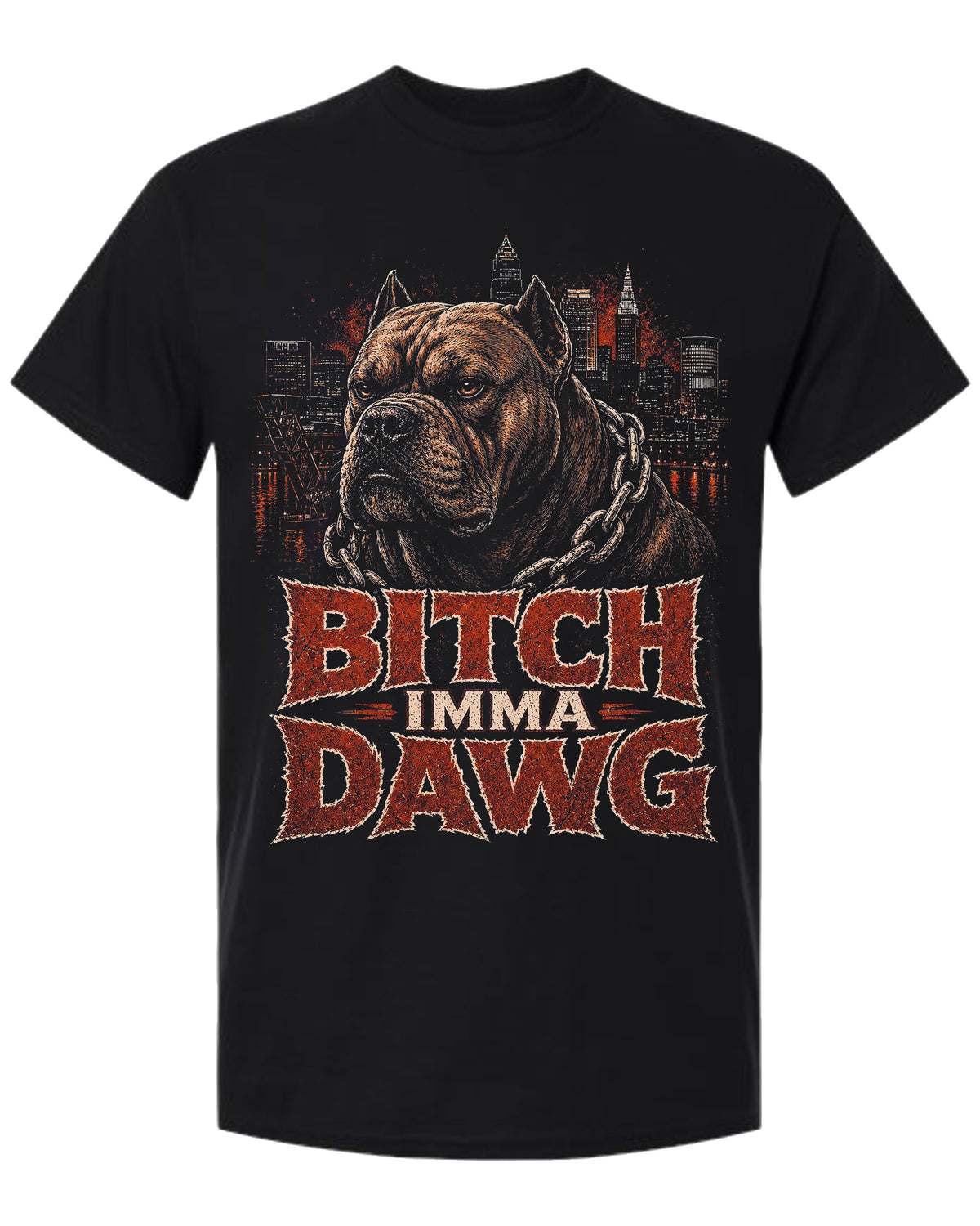 Bitch Imma Dawg graphic T-shirt in Black with dog and Cleveland skyline design